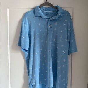 johnnie-O Light Blue Polo with Flag Pattern